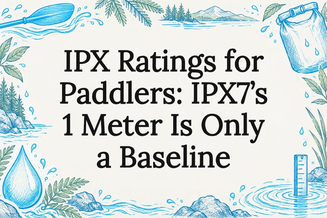 Paddling-themed waterproof rating title card