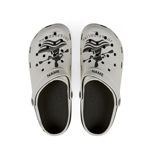 White Joy&Paddling clogs with black insoles, viewed from above