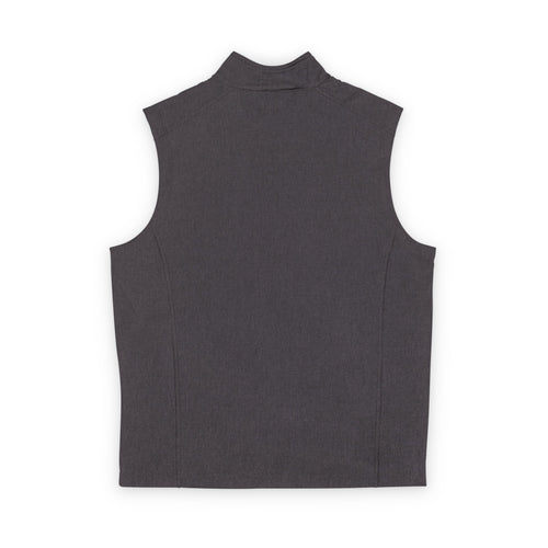 Back of the black charcoal heather J&P soft shell vest