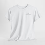 Front of white Joy and Paddling kayak T-shirt with small chest print